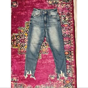 American Eagle destroyed hem high rise mom jeans